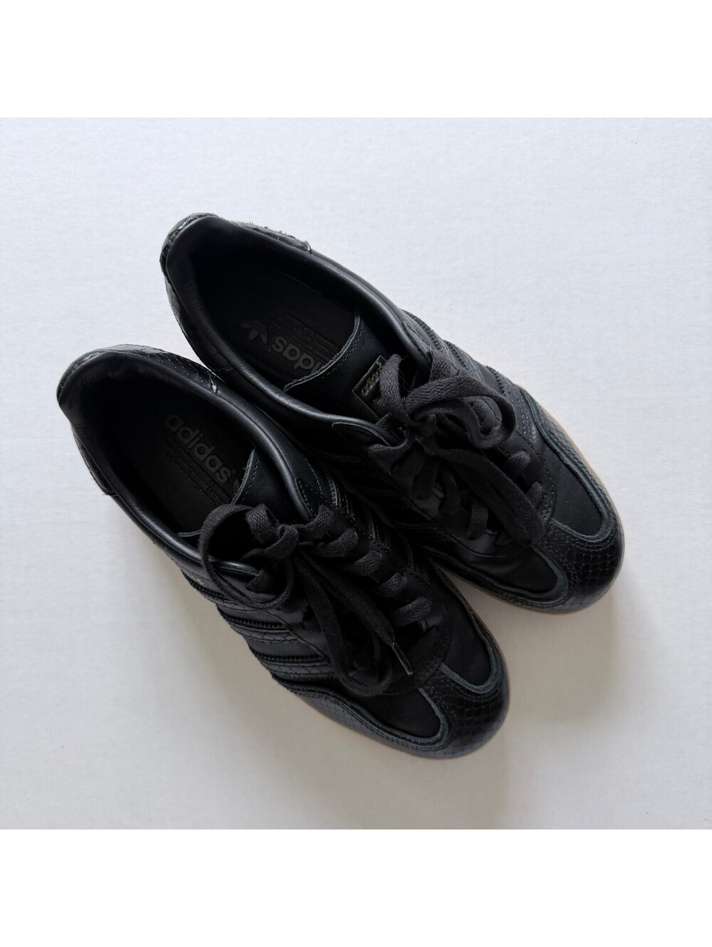 Adidas Gazelle Black Leather Sneakers with Gum Sole, Size US 6.5 - Picture 4 of 6